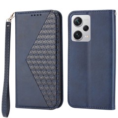 For Xiaomi Redmi Note 12 Pro+ 5G Dustproof PU Leather Case Wallet Magnetic Closure Imprinted Rhombus Pattern Stand Calf Texture Cover - Blue