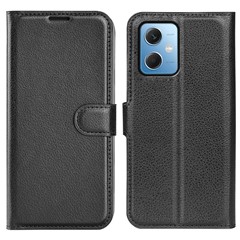 For Xiaomi Redmi Note 12 5G (Global) / (India) / (China) / Poco X5 5G Full Protection Case Flip Anti-scratch Litchi Texture PU Leather Stand Wallet Phone Cover - Black