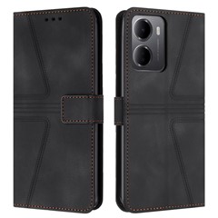 For Xiaomi Redmi 15a 5G Case Triangle Imprinted Anti-Scratch PU Leather Phone Wallet Cover - Black