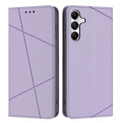 For Samsung Galaxy A27 5G Wallet Case Line Imprinted Leather Stand Phone Cover with Wrist Strap - Purple
