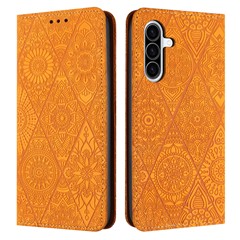 For Samsung Galaxy A27 5G Case Imprinted Flower Wallet Stand Leather Phone Cover - Yellow