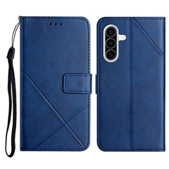 For Samsung Galaxy A27 5G Case Line Pattern Wallet Leather Phone Cover with Wrist Strap - Blue