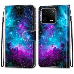 Phone Case for Xiaomi 13 Pro 5G Pattern Printing Wallet Case PU Leather Wrist Strap Stand Feature Flip Cover - B15 Purple / Green Starry Sky