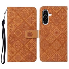 For Samsung Galaxy A27 5G Case Leather Case Ethnic Style Wallet Phone Cover with Strap - Brown