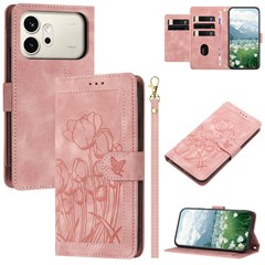 For Honor 600 5G Case Tulip Leather Phone Cover with 5 Card Slots Wallet - Pink
