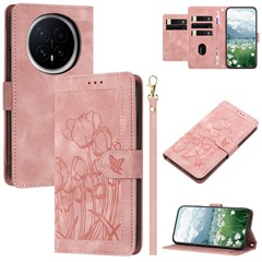 For Honor Magic8 Pro 5G Case Tulip Leather Phone Cover with 5 Card Slots Wallet - Pink