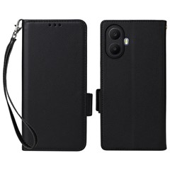 For TCL K70 5G Case Litchi Texture Wallet Leather Phone Cover with Wrist Strap - Black