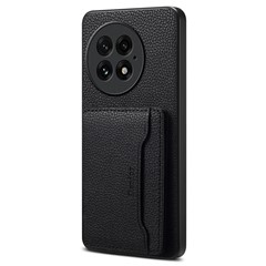 DENIOR D30 For OnePlus 13 Magnetic Case Detachable Card Holder Kickstand Litchi Texture Leather Back Phone Cover - Black