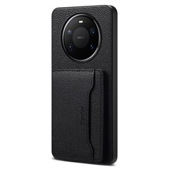 DENIOR D30 For Huawei Mate 80 / Mate 80 Pro Magnetic Case Detachable Card Holder Kickstand Litchi Texture Leather Back Phone Cover - Black