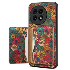 For OnePlus 13 Magnetic Case Floral Pattern PU Leather TPU Phone Cover with Detachable Card Holder - Green