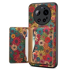 For Xiaomi 17 Ultra 5G Magnetic Case Floral Pattern PU Leather TPU Phone Cover with Detachable Card Holder - Green