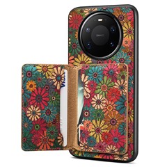 For Huawei Mate 80 Pro Max Magnetic Case Floral Pattern PU Leather TPU Phone Cover with Detachable Card Holder - Green