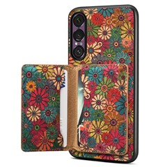 For Sony Xperia 1 VII Magnetic Case Floral Pattern PU Leather TPU Phone Cover with Detachable Card Holder - Green