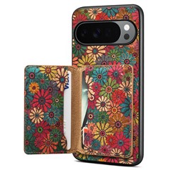 For Google Pixel 10 / Pixel 10 Pro Magnetic Case Floral Pattern PU Leather TPU Phone Cover with Detachable Card Holder - Green