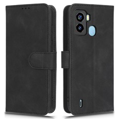 Skin-Touch Feeling Phone Case for TECNO Pop 6 4G, Wallet Stand Flip Anti-Scratch PU Leather+TPU Cover - Black