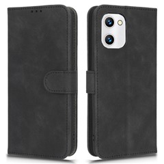 For Umidigi C1 Wallet Stand Skin-touch Feeling Phone Case Flip Anti-scratch PU Leather+TPU Cover - Black
