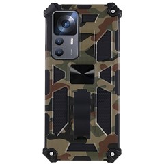 For Xiaomi 12T 5G / Redmi K50 Ultra 5G Kickstand Phone Cover Soft TPU Hard PC Shock Absorption Camouflage Case - Army Green
