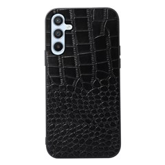For Samsung Galaxy A54 5G Crocodile Texture Phone Case Genuine Cowhide Leather Coated PC+TPU Protective Back Cover - Black