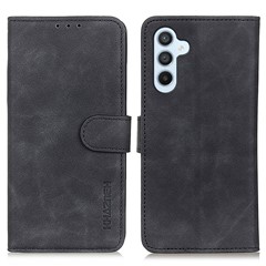 KHAZNEH For Samsung Galaxy A34 5G PU Leather Retro Texture Phone Wallet Case Stand Inner TPU Scratch-resistant Cell Phone Cover - Black