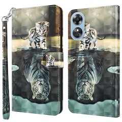 Anti-drop Phone Cover For Oppo A17 4G PU Leather Elegant 3D Pattern Printing Flip Case Stand Wallet with Strap - Cat and Tiger