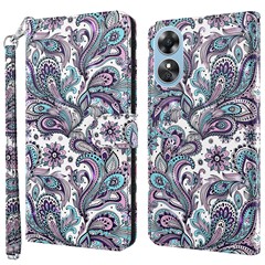 Anti-drop Phone Cover For Oppo A17 4G PU Leather Elegant 3D Pattern Printing Flip Case Stand Wallet with Strap - Purple Impatiens