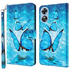 Anti-drop Phone Cover For Oppo A17 4G PU Leather Elegant 3D Pattern Printing Flip Case Stand Wallet with Strap -  Blue Butterflies