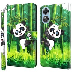 Anti-drop Phone Cover For Oppo A17 4G PU Leather Elegant 3D Pattern Printing Flip Case Stand Wallet with Strap - Panda Climbing