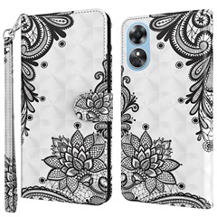 Anti-drop Phone Cover For Oppo A17 4G PU Leather Elegant 3D Pattern Printing Flip Case Stand Wallet with Strap - Lace Flower