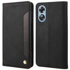 For Oppo A17 4G / A17k 4G Phone Case Color Splicing Skin-touch PU Leather Magnetic Auto Closing Stand Wallet Cover - Black