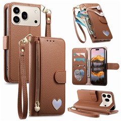 For Honor 600 5G / 600 Pro 5G Case Zipper Pocket TPU PU Leather Wallet Phone Cover with Strap - Brown