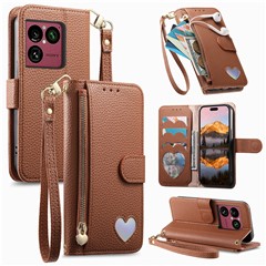 For Sony Xperia 1 VIII Case Zipper Pocket TPU PU Leather Wallet Phone Cover with Strap - Brown