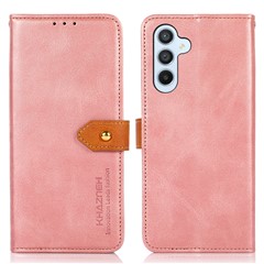 KHAZNEH For Samsung Galaxy A34 5G Cowhide Texture PU Leather Gold Buckle Phone Case Stand Wallet Drop Protection Cover - Rose Gold