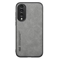 X&E For Honor 80 Pro 5G Skin-touch Phone Case Anti-drop PU Leather Coated TPU+PC Hybrid Cover with Built-in Metal Sheet - Light Grey