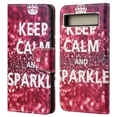 For Google Pixel 7a Cross Texture PU Leather Phone Case Pattern Printing Wallet Stand Full Body Flip Folio Cover - Keep Calm and Sparkle