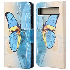 For Google Pixel 7a 5G Cross Texture PU Leather Phone Case Pattern Printing Wallet Stand Full Body Flip Folio Cover - Butterfly