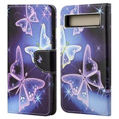 For Google Pixel 7a 5G Cross Texture PU Leather Phone Case Pattern Printing Wallet Stand Full Body Flip Folio Cover - Sparkling Butterflies