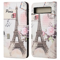 For Google Pixel 7a 5G Cross Texture PU Leather Phone Case Pattern Printing Wallet Stand Full Body Flip Folio Cover - Tower