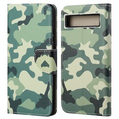 For Google Pixel 7a 5G Cross Texture PU Leather Phone Case Pattern Printing Wallet Stand Full Body Flip Folio Cover - Camouflage