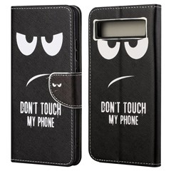 For Google Pixel 7a 5G Cross Texture PU Leather Phone Case Pattern Printing Wallet Stand Full Body Flip Folio Cover - Don't Touch My Phone