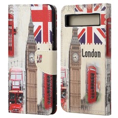 For Google Pixel 7a 5G Cross Texture PU Leather Phone Case Pattern Printing Wallet Stand Full Body Flip Folio Cover - London Big Ben