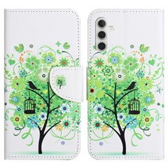 For Samsung Galaxy A34 5G Pattern Printing PU Leather Flip Folio Case Cross Texture Shockproof TPU Inner Shell Wallet Stand Phone Cover - Green Tree
