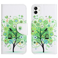 For Samsung Galaxy A04e 4G / F04 4G / M04 4G Pattern Printing Magnetic Closure PU Leather Flip Case Cross Texture Wallet Stand Shockproof Phone Cover - Green Tree