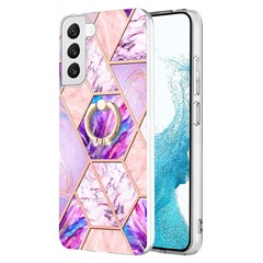 For Samsung Galaxy S23+ YB IMD Series-7 Electroplating Splicing Marble Pattern IMD Case Ring Kickstand Anti-drop TPU Cover - Light Purple