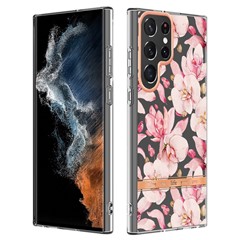 For Samsung Galaxy S23 Ultra Case IMD IML Flower Pattern Electroplated TPU Back Cover - HC005 Pink Gardenia