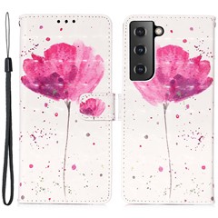For Samsung Galaxy S23 Leather Case 3D Pattern Printing Wallet Stand Mobile Cover with Strap - Flower