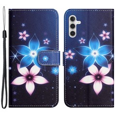 For Samsung Galaxy A54 5G Cross Texture PU Leather Flip Phone Cover 3D Pattern Printing Wallet Stand Magnetic Case - Blue Flower
