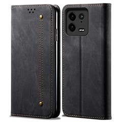 For Xiaomi 13 Pro 5G Jeans Cloth Texture Anti-scratch Cell Phone Case Protective Flip Wallet Cover Stand - Black