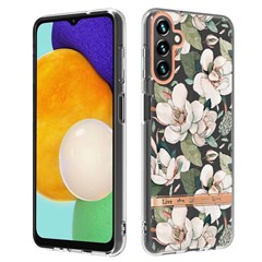 YB IMD-8 Series For Samsung Galaxy A34 5G Protective Shell, Electroplating Soft TPU Case Flower Pattern IML IMD Phone Cover - HC001 Green Gardenia