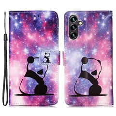YB Pattern Printing Leather Series-4 for Samsung Galaxy A34 5G PU Leather Wallet Cover Full Protection Phone Stand Case - Baby Panda