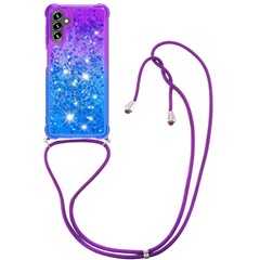 For Samsung Galaxy A34 5G TPU Case Gradiant Quicksand Shockproof Cover with Lanyard - Purple  /  Sky Blue